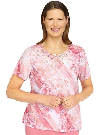 Alfred Dunner® Short and Sweet Diagonal Etched Floral Top - Image 2 of 2