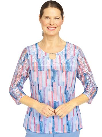 Alfred Dunner® Short and Sweet Brushstroke Lace Sleeve Top - Image 2 of 2