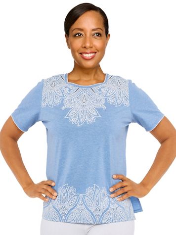 Alfred Dunner® Short and Sweet Medallion Burnout Top - Image 2 of 2