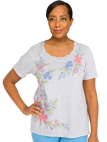 Alfred Dunner® Short and Sweet Floral Mini Stripe Top - Image 2 of 2