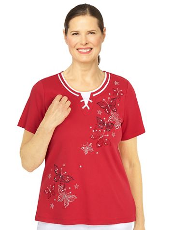 Alfred Dunner® Land Of The Free Heat Set Butterfly Top - Image 2 of 2