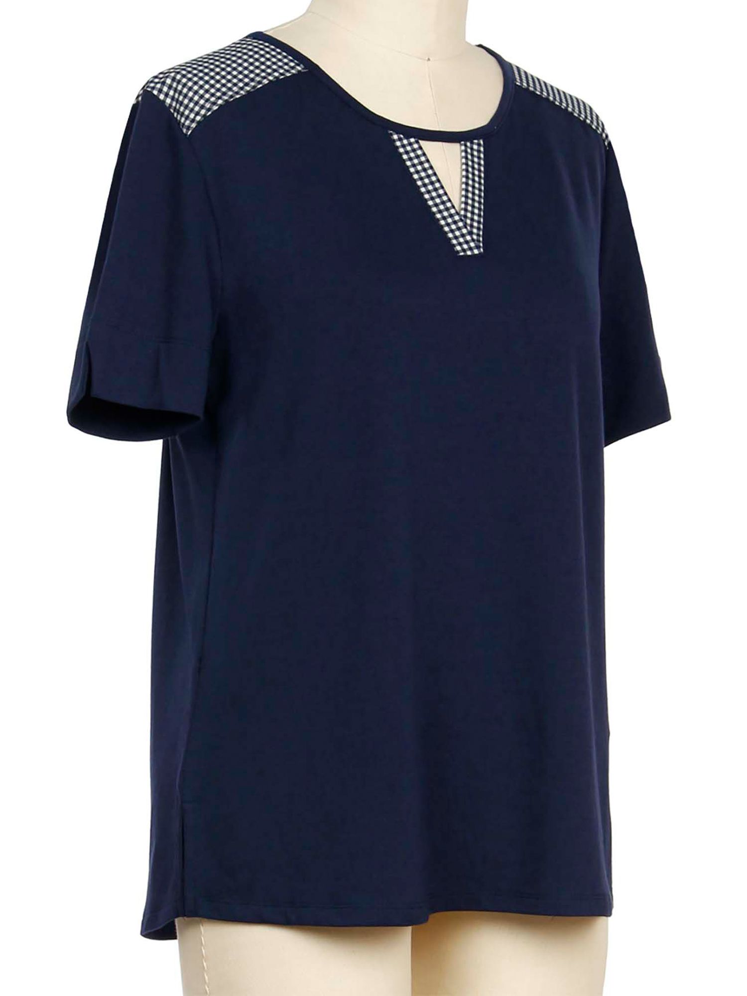 N Touch Check Please Short Sleeve Gingham Trim Top