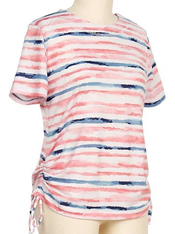 N Touch Indigo Phase Short Sleeve Print Stripe Tie Top - Image 2 of 2