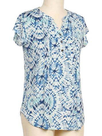Links Blue Magic Cap Sleeve Spiral Print Top - Image 1 of 1