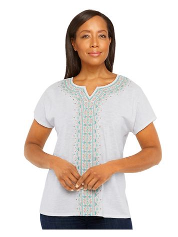 Alfred Dunner® Coconut Grove Center Geo Embroidery Short Sleeve Top - Image 1 of 4
