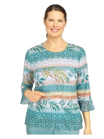 Alfred Dunner® Coconut Grove Texture Leaf Stripe 3/4 Sleeve Top - Image 5 of 5