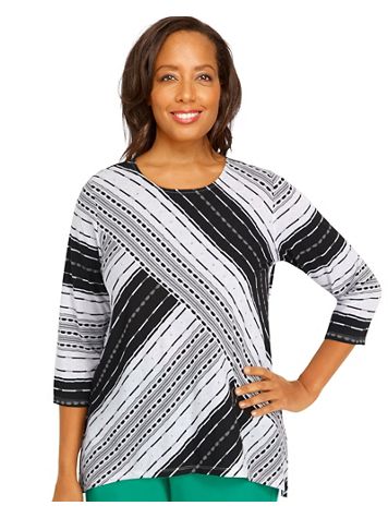 Alfred Dunner® Island Vibes Spliced Stripe Texture Top - Image 1 of 4