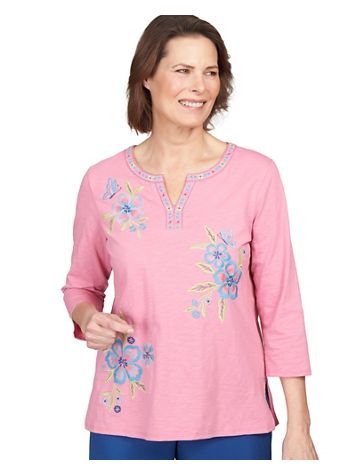 Alfred Dunner® Scenic Drive Flower Embroidery Top - Image 1 of 4