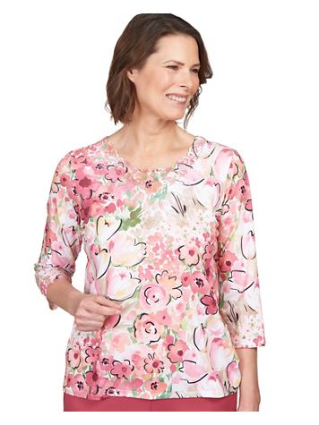 Alfred Dunner® Scenic Drive Rosewood Floral Lace Neck Top - Image 1 of 4