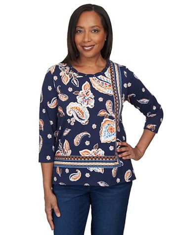 Alfred Dunner® Autumn Weekend Paisley Border Braid Neck Top - Image 5 of 5