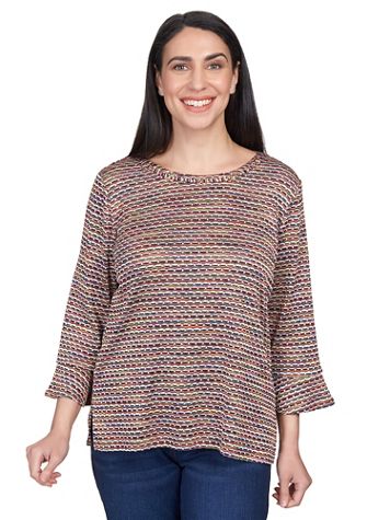 Alfred Dunner® Autumn Weekend Space Dye Stripe Flutter Sleeve Top - Image 5 of 5