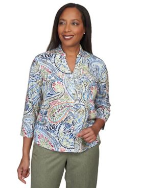 Alfred Dunner® Chelsea Market Paisley Stretch Knit Button Down Top