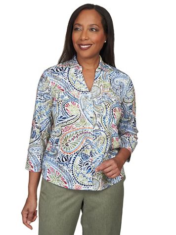 Alfred Dunner® Chelsea Market Paisley Stretch Knit Button Down Top - Image 5 of 5