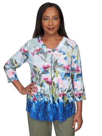 Alfred Dunner® Chelsea Market Abstract Border Garden Print Top - Image 5 of 5