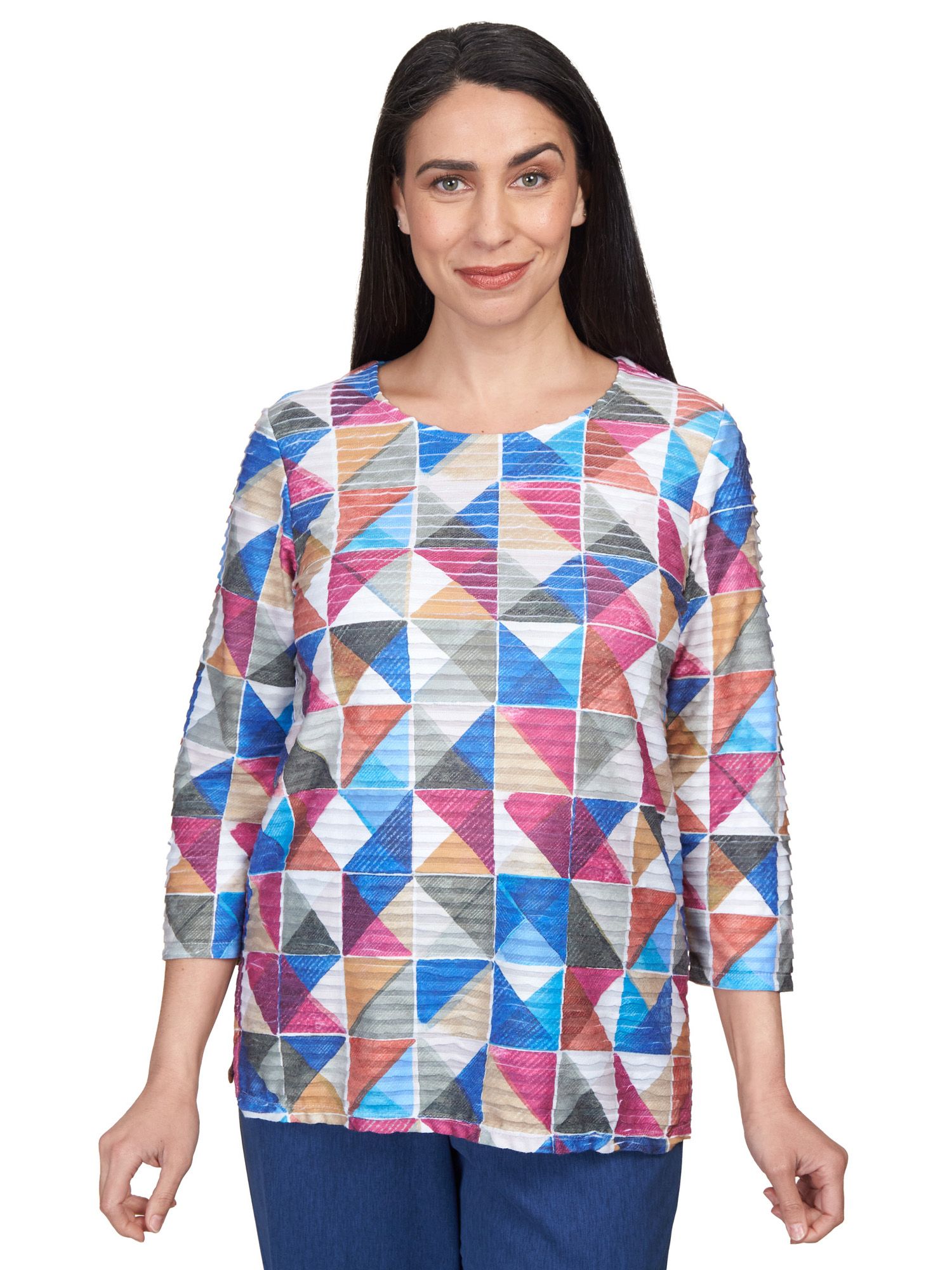 Alfred Dunner® Chelsea Market Box Print Mini Ruffle Top