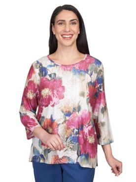Alfred Dunner® Chelsea Market Texture Drama Floral Lace Paneled Top