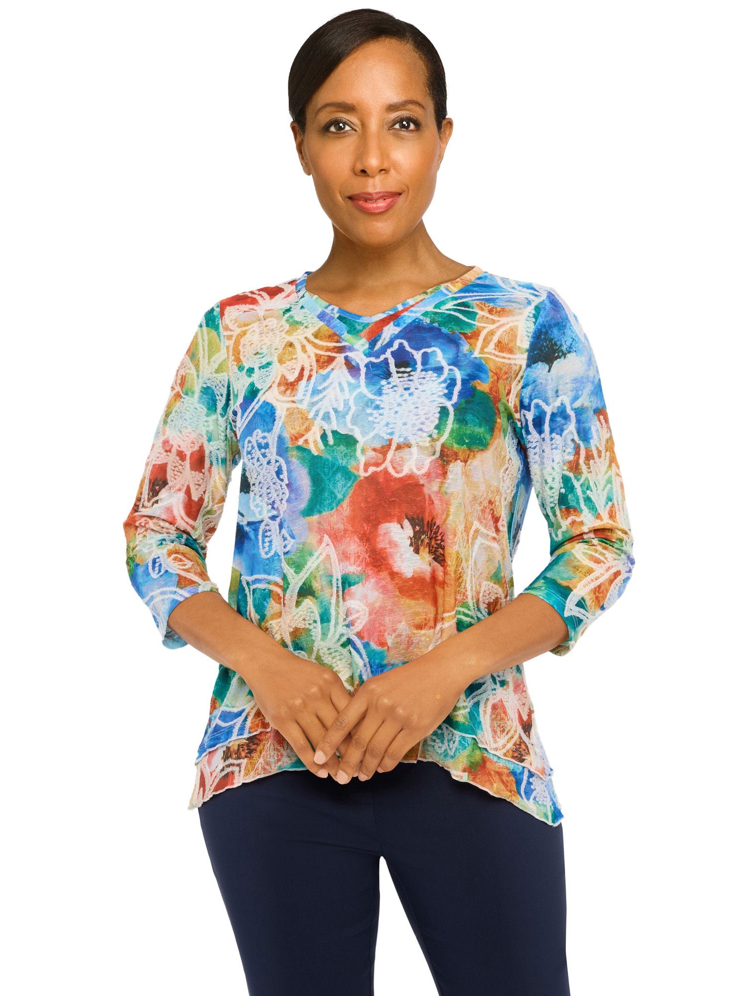 Alfred Dunner® Moody Blues Moody Watercolor Floral V-Neck Top
