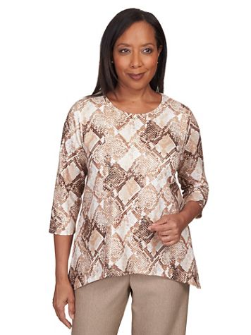Alfred Dunner® Mulberry Street Shimmery Python Print Top - Image 5 of 5