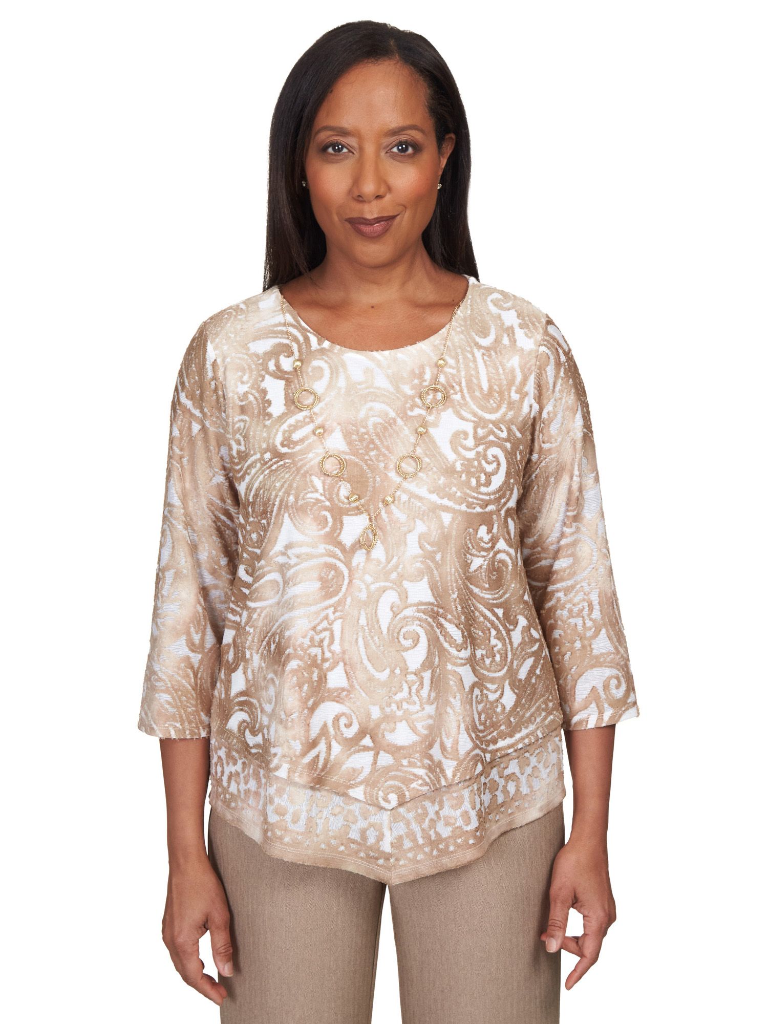 Alfred Dunner® Mulberry Street Paisley Jacquard Pointed Hem Top
