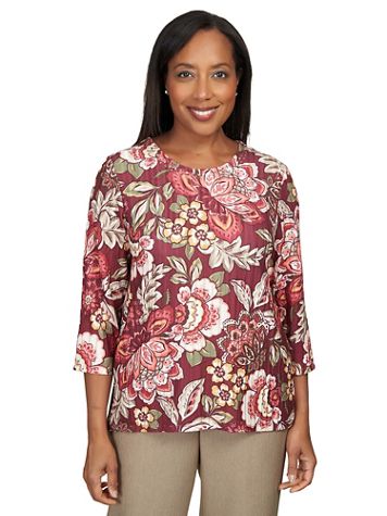 Alfred Dunner® Mulberry Street Jacobean Floral 3/4 Sleeve Top - Image 5 of 5