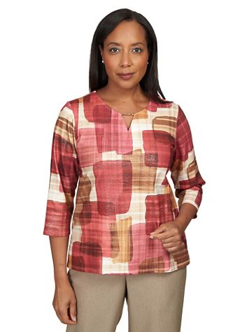 Alfred Dunner® Mulberry Street Texture Colorblock Split Neck Top - Image 5 of 5