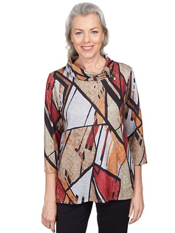 Alfred Dunner® Park Place Abstract Patchwork Cowl Neck Top - Image 5 of 5