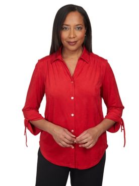Alfred Dunner® Park Place Stretch Knit Suede Button Up Top