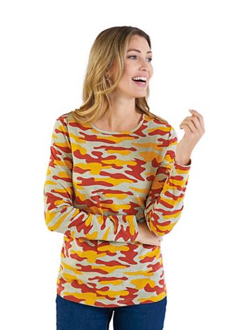 Haband Women’s Essential Long Sleeve Crew Neck Tee, Solid & Print - Image 1 of 4