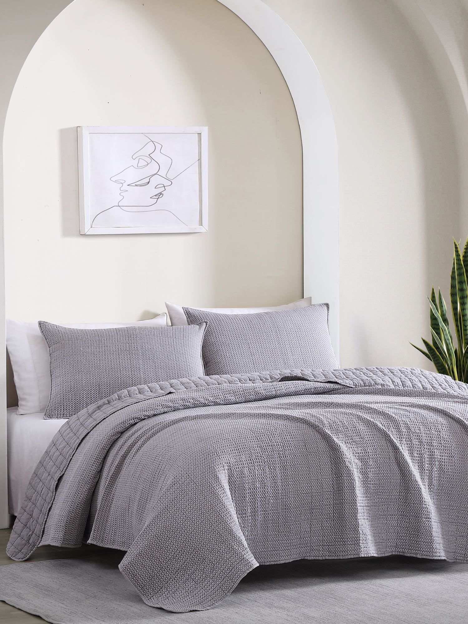 Lexie 3PC Stonewashed Waffle Quilt Set