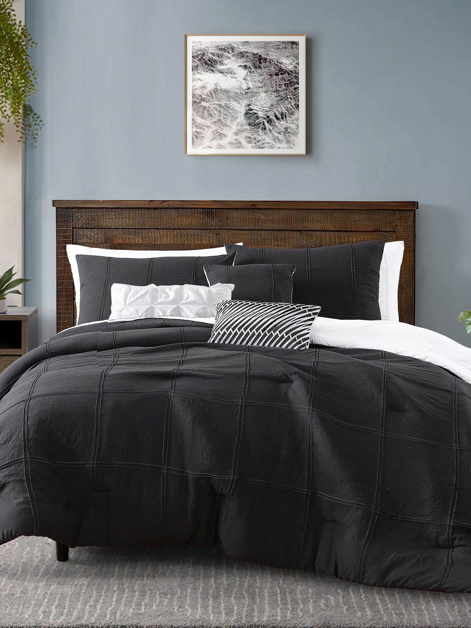 Femi 6pc Enzyme Washed Embroidered Comforter Set