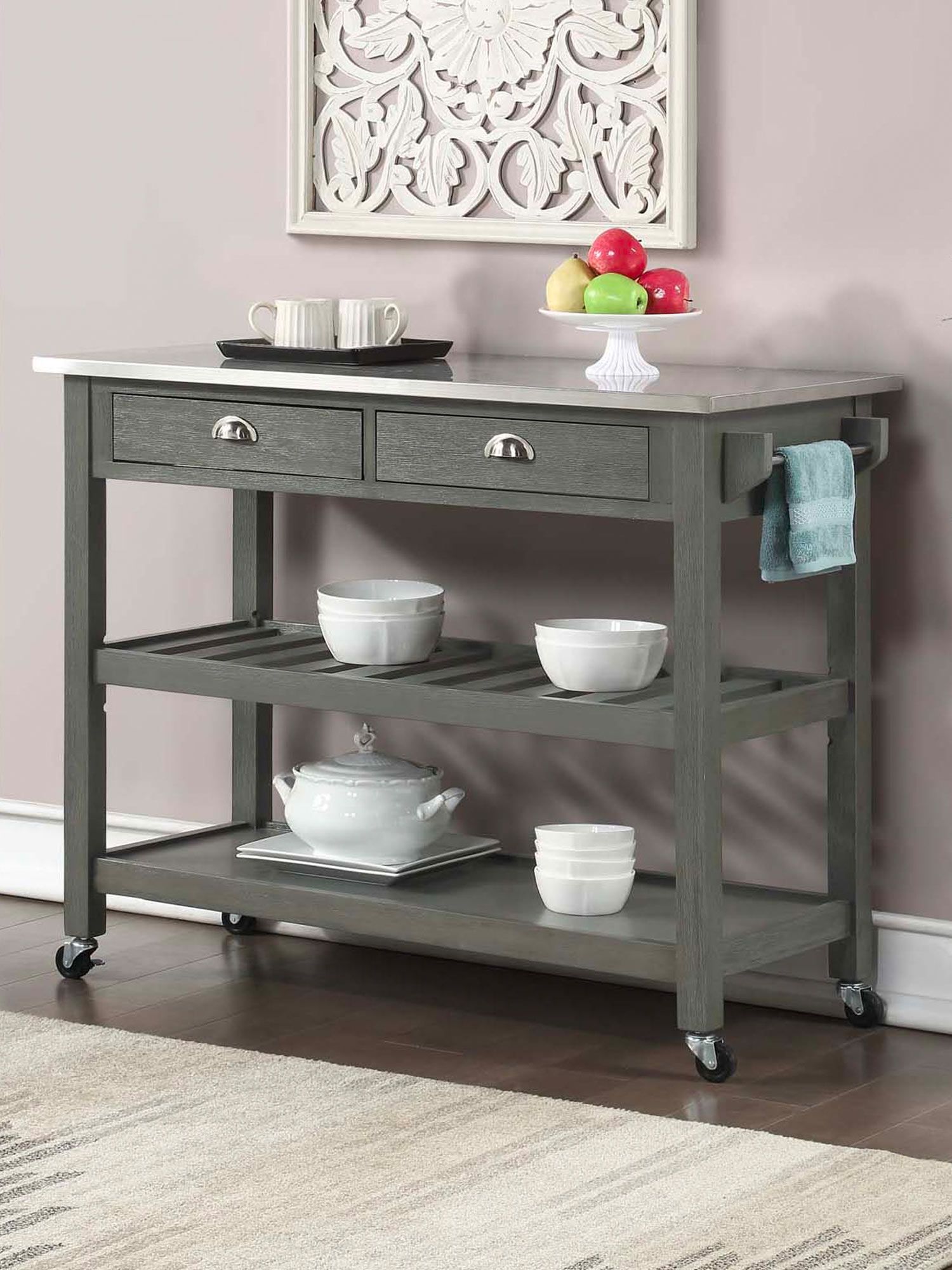 American Heritage 3 Tier Stainless Steel Kitchen Cart with Drawers