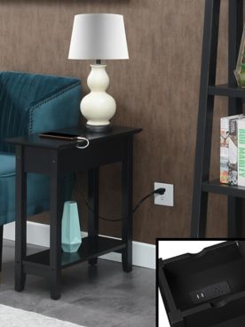 American Heritage Flip Top End Table with Charging Station and Shelf