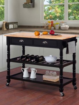 French Country 3 Tier Butcher Block Kitchen Cart with Drawers