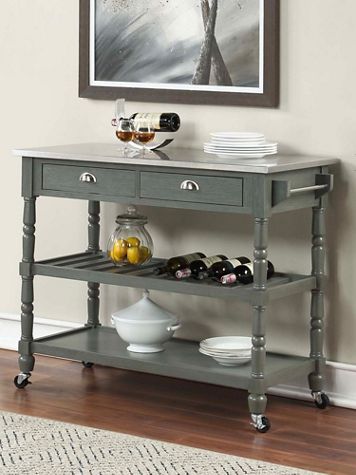 French Country 3 Tier Stainless Steel Kitchen Cart with Drawers - Image 1 of 6