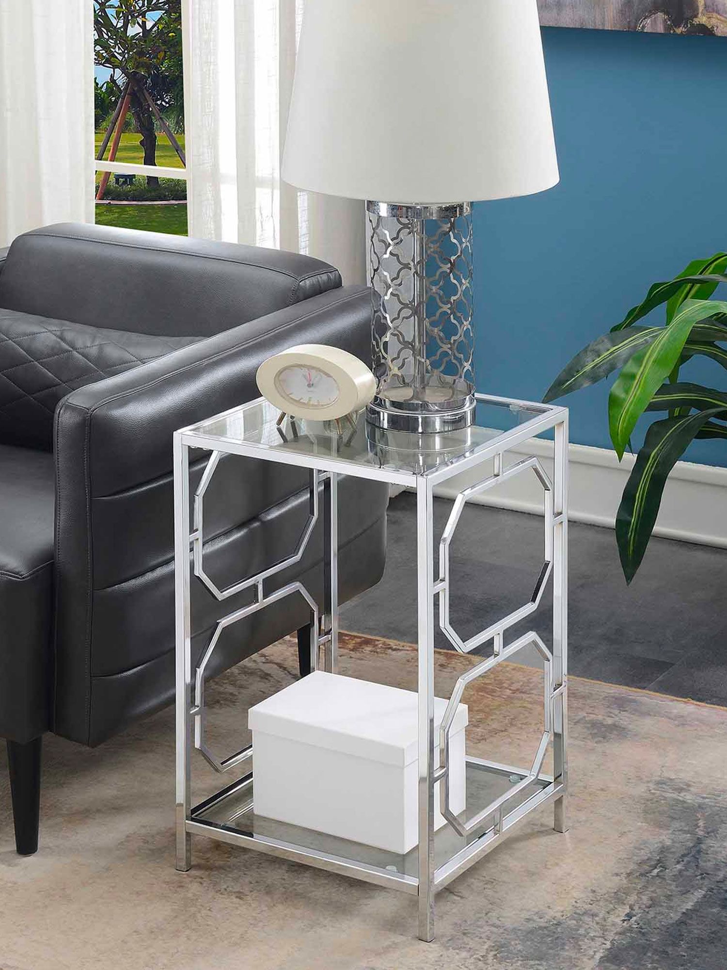 Omega Chrome End Table with Shelf