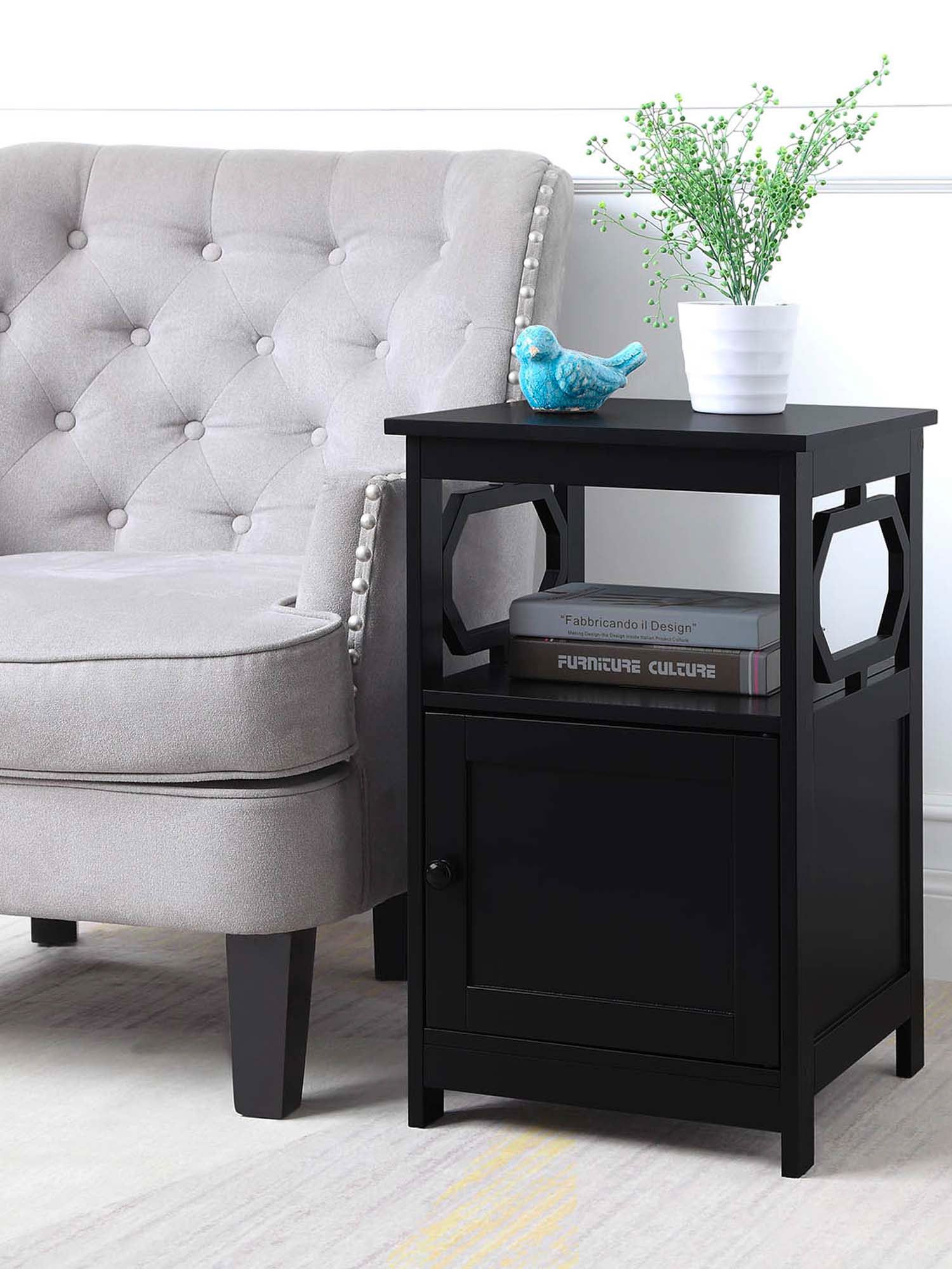 Omega End Table with Storage Cabinet and Shelf