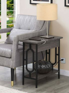 Omega Flip Top End Table with Charging Station and Shelf