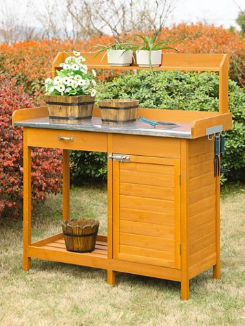 Deluxe 1 Drawer Potting Bench with Storage Cabinet and Shelves - Image 1 of 3