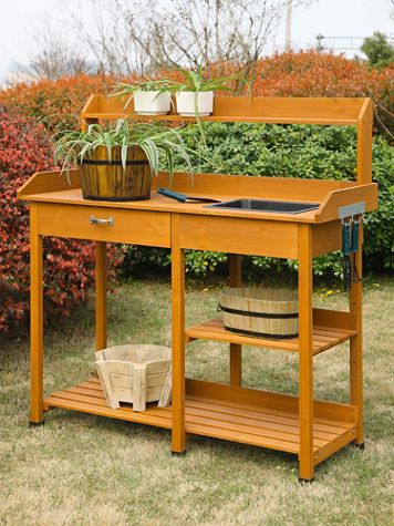 Deluxe Potting Bench with Drawer and Shelves - Image 1 of 3