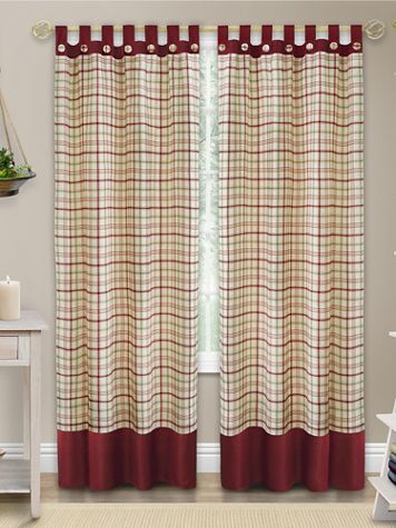 Tattersall Button Tab Top Window Curtain Panel - Image 1 of 4