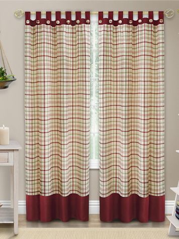 Tattersall Button Tab Top Window Curtain Panel - Image 2 of 2