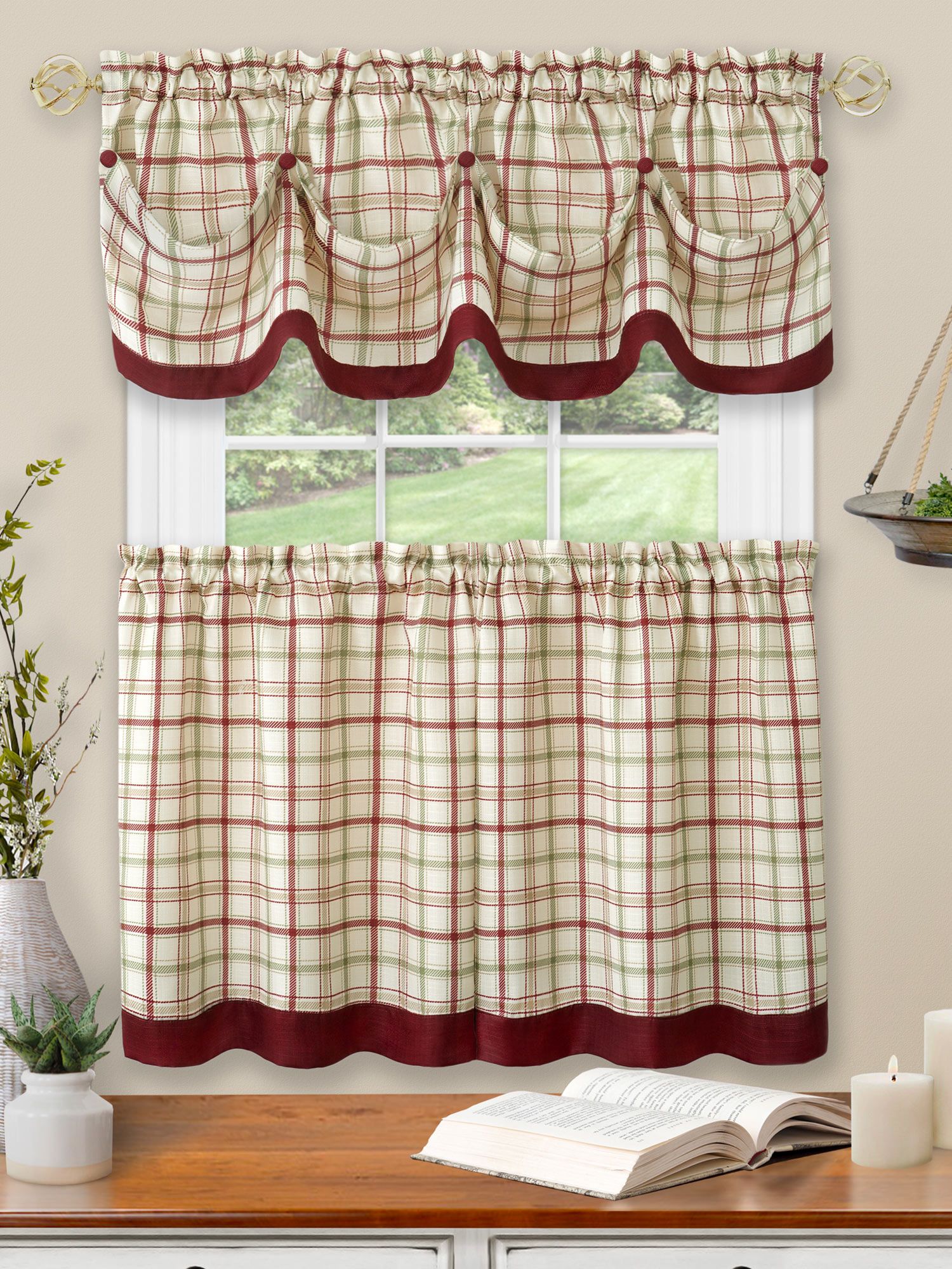 Tatersall Window Curain Tier Pair and Valance Set