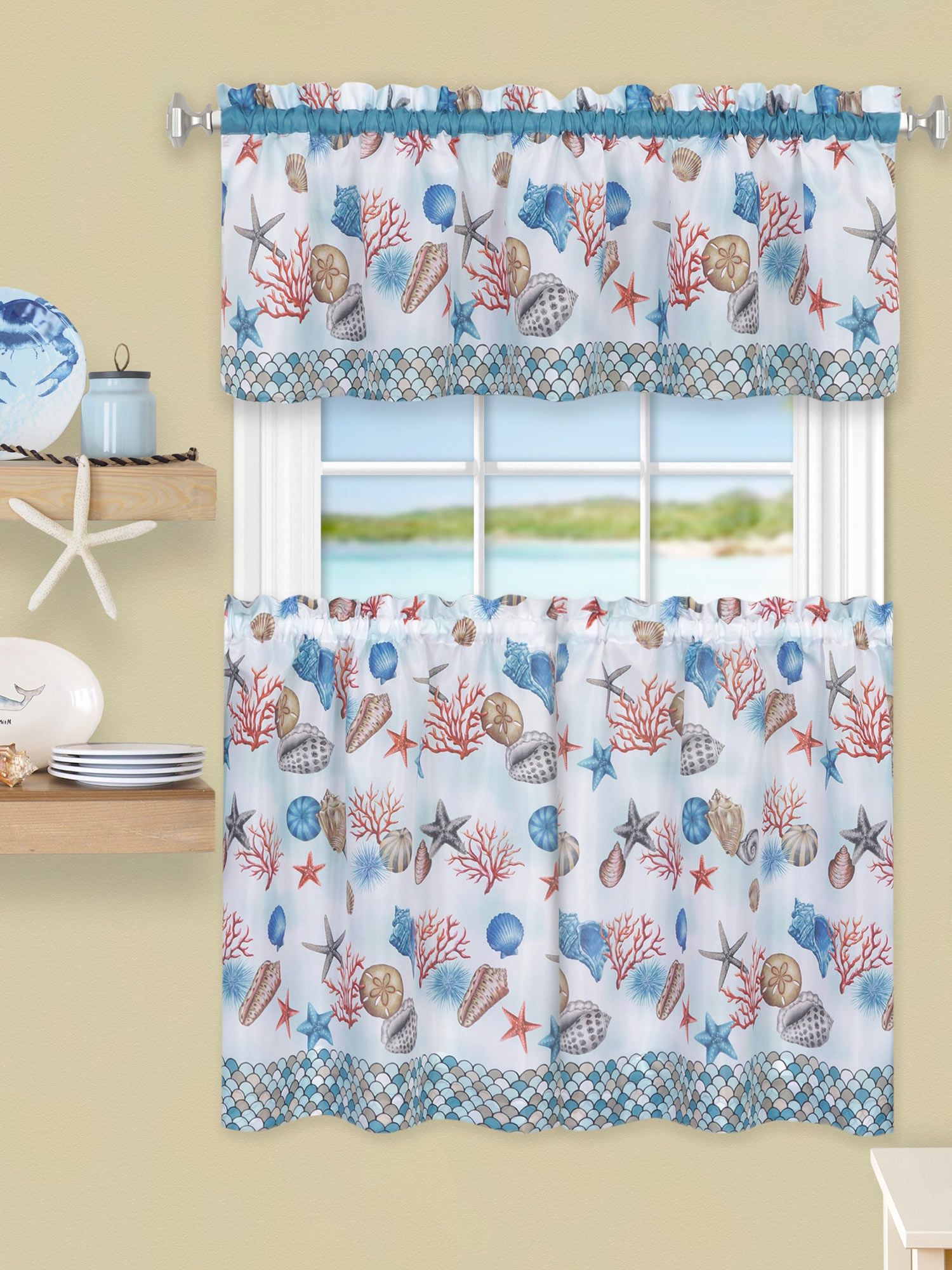 Coastal Tier and Valance Window Curtain Set