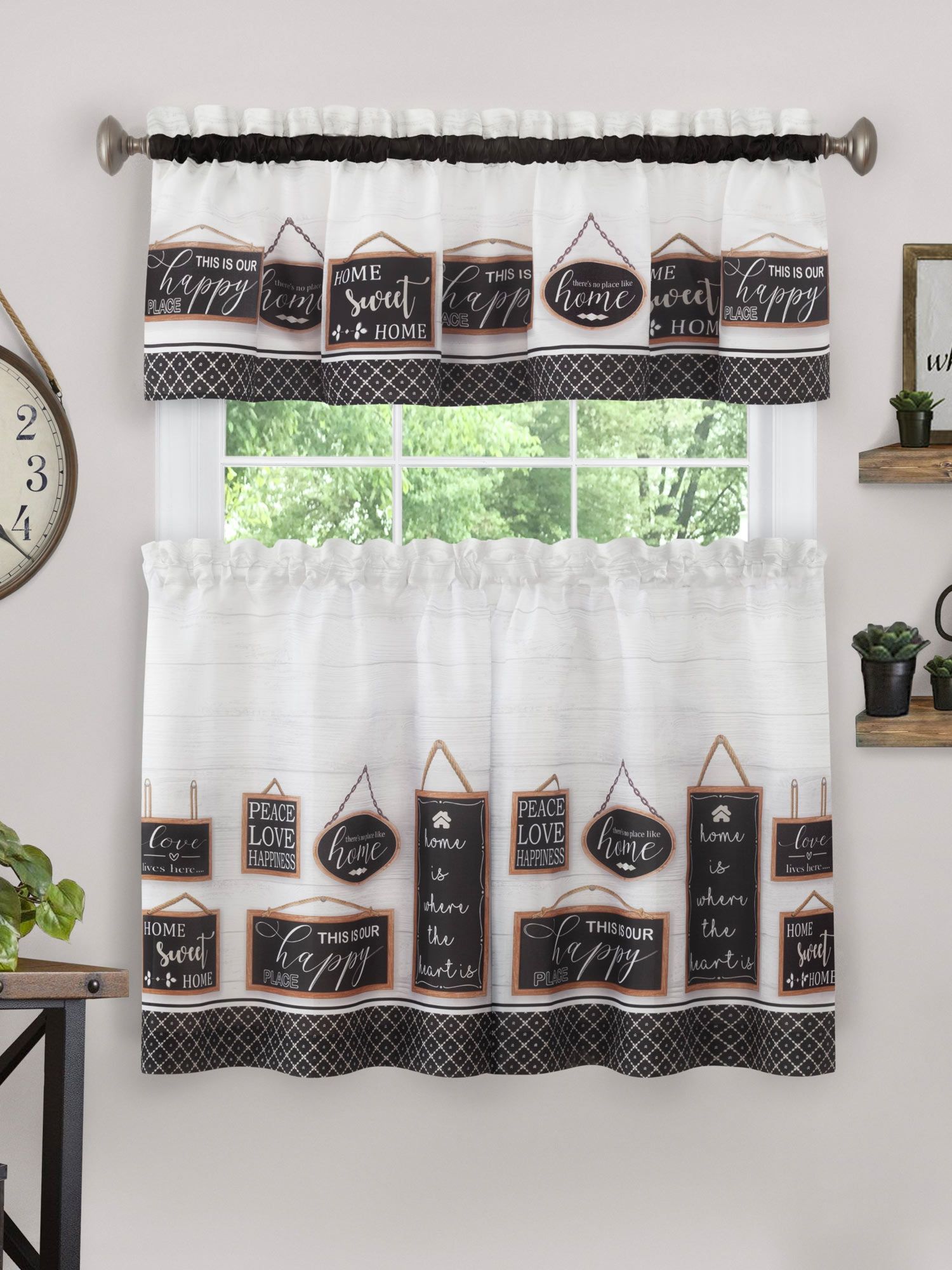 Modern Farmhouse Tier and Valance Window Curtain Set