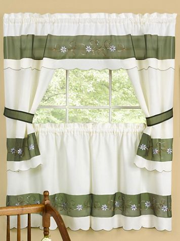 Embellished Cottage Window Curtain Set - Image 1 of 7