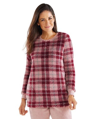 Haband Women’s Wozy Teddy Sherpa Plaid Pullover with Pockets - Image 1 of 4