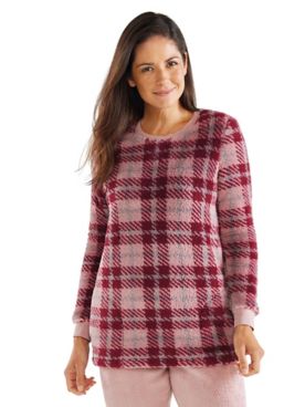 Haband Women’s Wozy Teddy Sherpa Plaid Pullover with Pockets