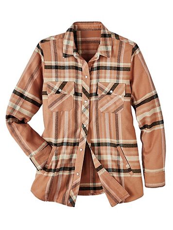 Haband Women’s Snap Front Yarn Dyed Flannel Shirt with Pockets - Image 1 of 3