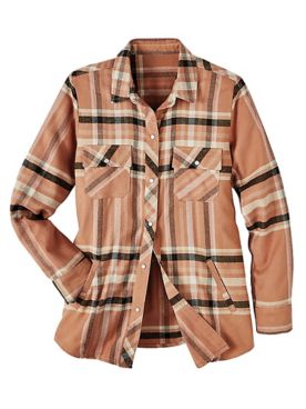 Haband Women’s Snap Front Yarn Dyed Flannel Shirt with Pockets