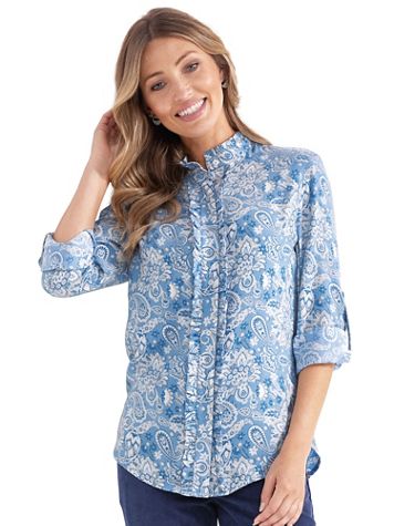 Haband Women’s Snap Front Yarn Dyed Flannel Shirt with Pockets - Image 1 of 4